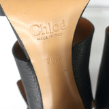 Chloe Slingback Sandals Black Leather Size 36.5 Buckled Open Toe Heels