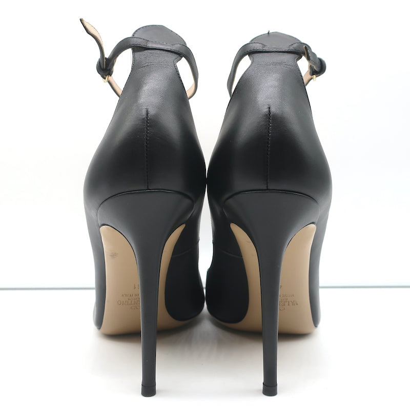Valentino Tango Ankle Strap Pumps Black Leather Size 41