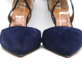 Aquazzura Matilde Crisscross Pumps Navy Suede Size 41 Pointed Toe Heels NEW