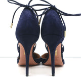 Aquazzura Matilde Crisscross Pumps Navy Suede Size 41 Pointed Toe Heels NEW