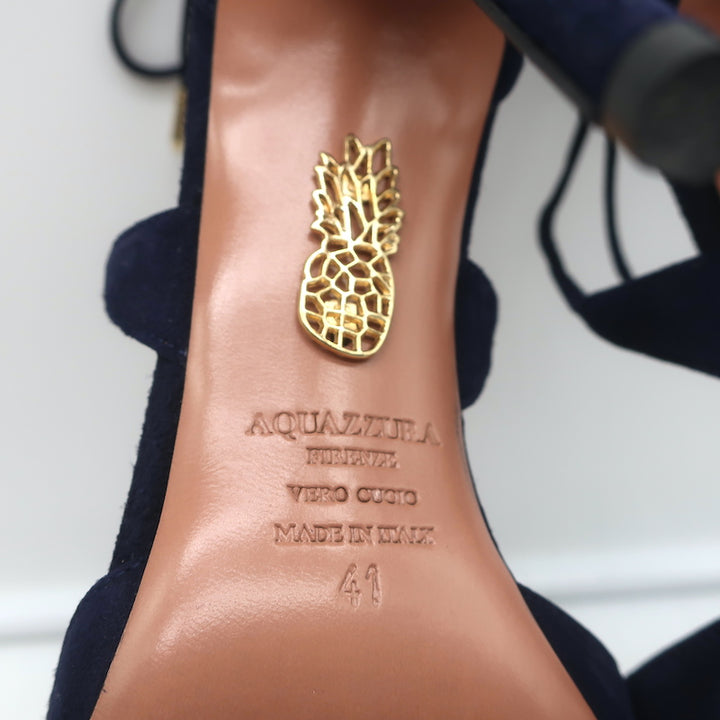 Aquazzura Matilde Crisscross Pumps Navy Suede Size 41 Pointed Toe Heels NEW