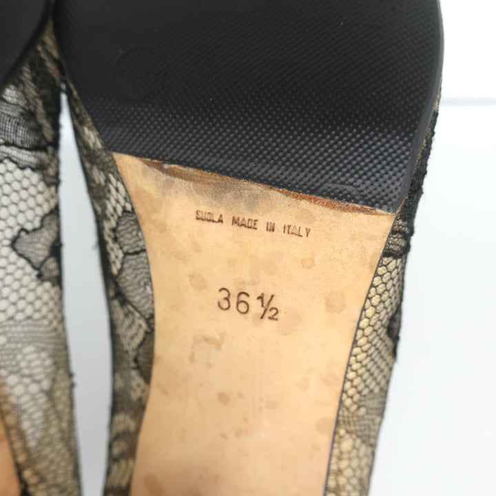 Rene Caovilla Lace Pumps Black Size 36.5 Pointed Toe Heels