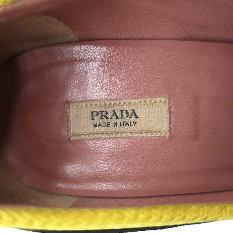 Prada Pumps Yellow Mesh &amp; Black Suede Size 36.5 Pointed Toe Heels