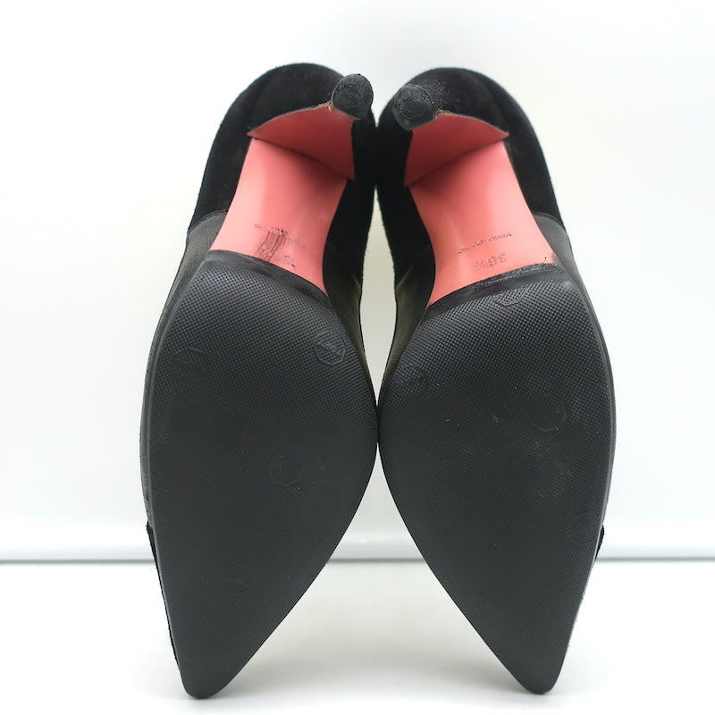 Prada Pumps Yellow Mesh &amp; Black Suede Size 36.5 Pointed Toe Heels