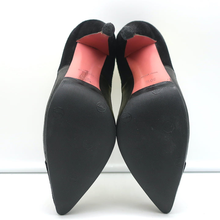Prada Pumps Yellow Mesh &amp; Black Suede Size 36.5 Pointed Toe Heels