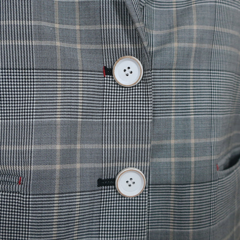 Tibi Oversize Blazer Jasper Gray Checked Wool-Blend Size 6 Two Button Jacket