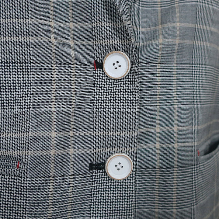 Tibi Oversize Blazer Jasper Gray Checked Wool-Blend Size 6 Two Button Jacket