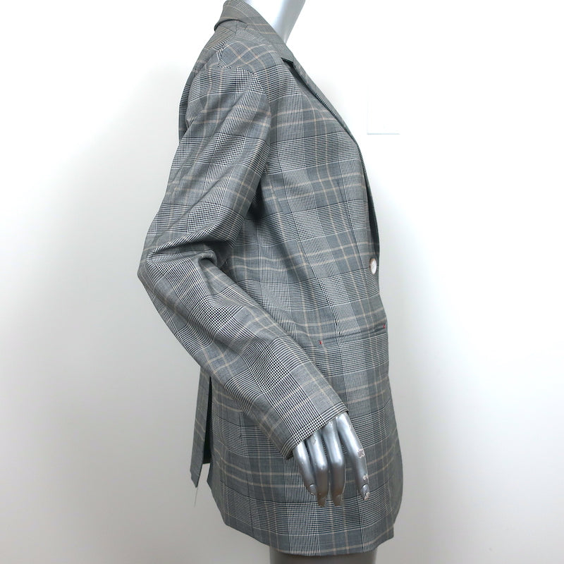 Tibi Oversize Blazer Jasper Gray Checked Wool-Blend Size 6 Two Button Jacket