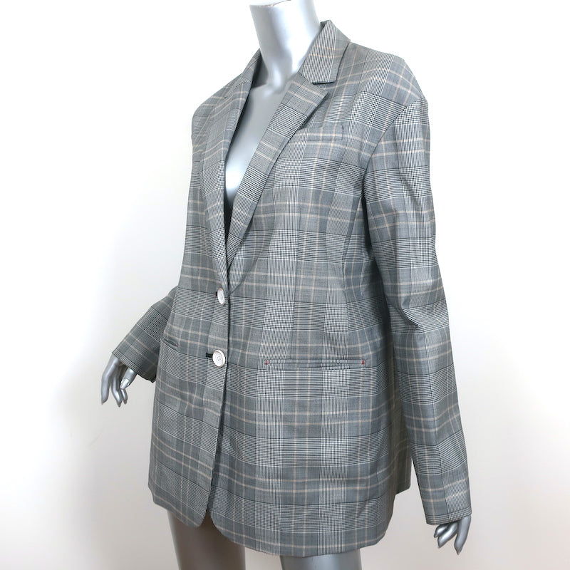 Tibi Oversize Blazer Jasper Gray Checked Wool-Blend Size 6 Two Button Jacket