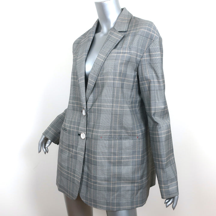 Tibi Oversize Blazer Jasper Gray Checked Wool-Blend Size 6 Two Button Jacket