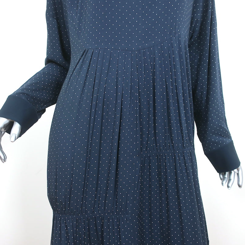 Tibi Asymmetric Midi Dress Navy Polka Dot Voile Size Medium Long Sleeve NEW
