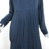 Tibi Asymmetric Midi Dress Navy Polka Dot Voile Size Medium Long Sleeve NEW