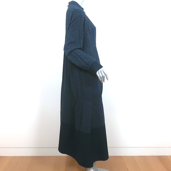 Tibi Asymmetric Midi Dress Navy Polka Dot Voile Size Medium Long Sleeve NEW