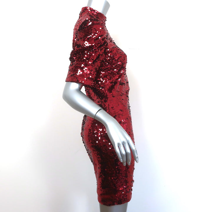 Alice + Olivia Sequin Puff Sleeve Mini Dress Brenna Red Size 6