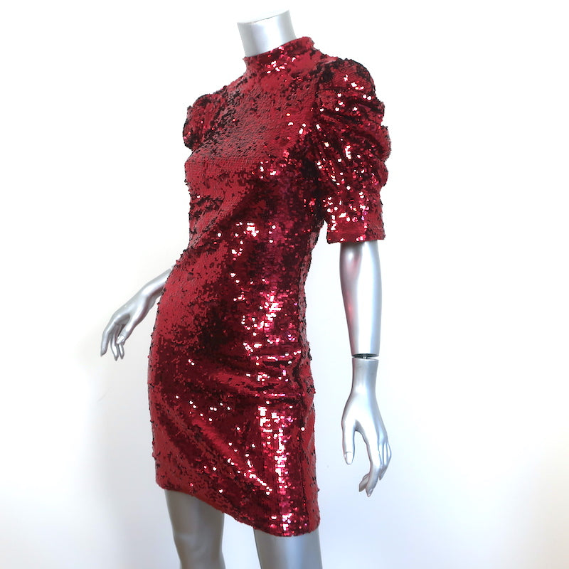 Alice + Olivia Sequin Puff Sleeve Mini Dress Brenna Red Size 6