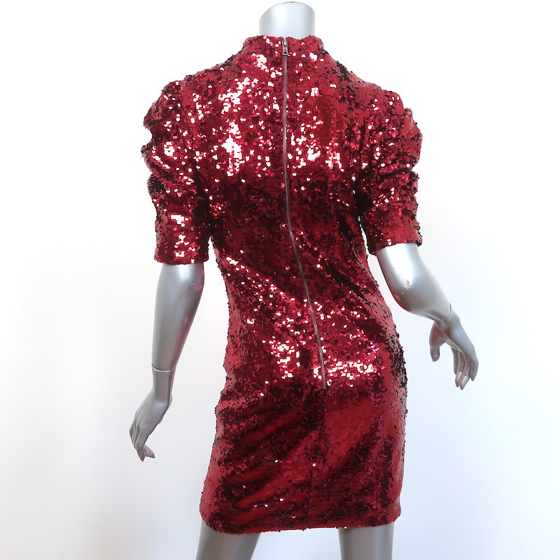 Alice + Olivia Sequin Puff Sleeve Mini Dress Brenna Red Size 6