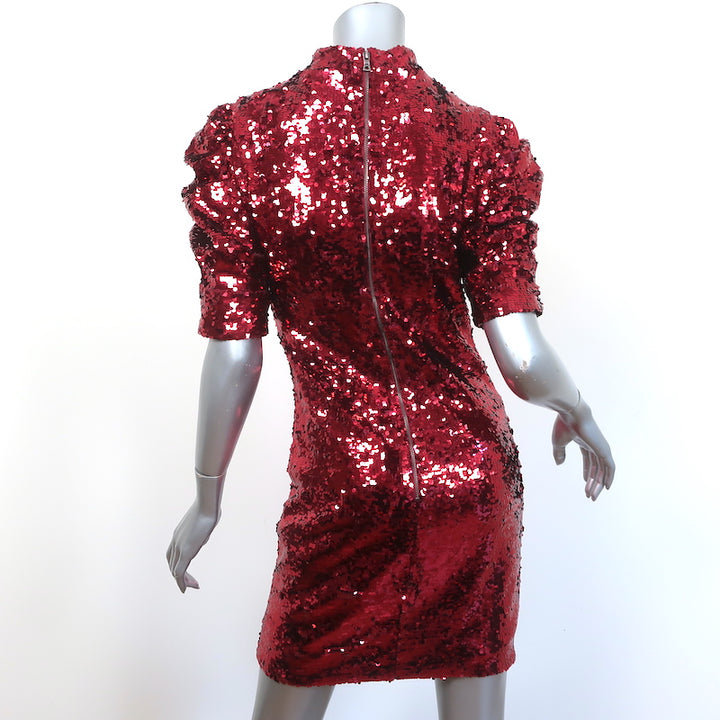 Alice + Olivia Sequin Puff Sleeve Mini Dress Brenna Red Size 6
