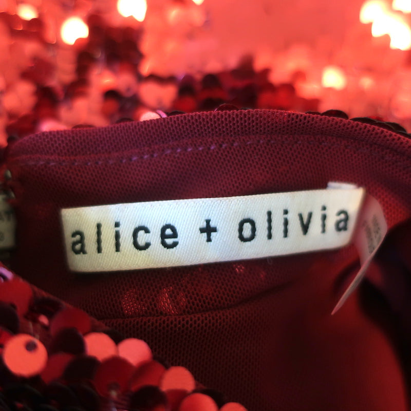 Alice + Olivia Sequin Puff Sleeve Mini Dress Brenna Red Size 6