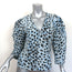 GANNI Leopard Print Top Blue Crispy Jacquard Size 34 Puff Sleeve Blouse NEW