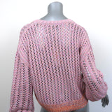 Line Cardigan Briallen Pink Metallic Crochet Size Medium V-Neck Sweater NEW