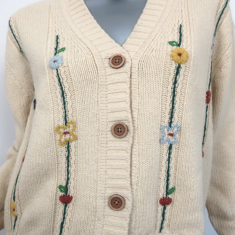 RE/DONE 50s V-Neck Cardigan Ivory Floral-Embroidered Knit Size Extra Small NEW