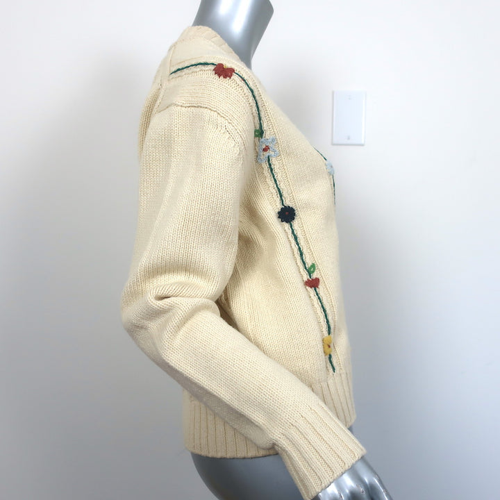 RE/DONE 50s V-Neck Cardigan Ivory Floral-Embroidered Knit Size Extra Small NEW