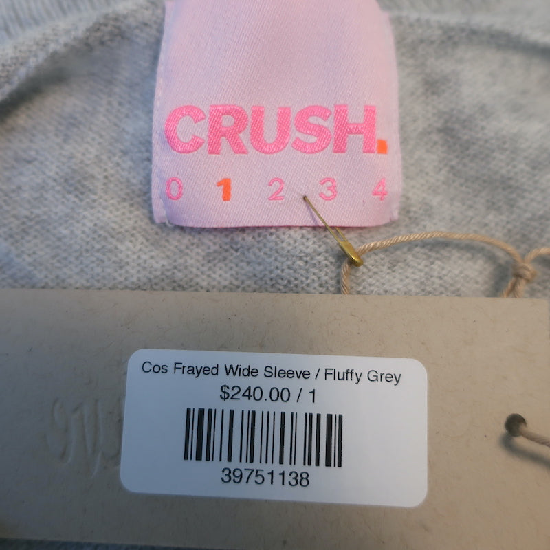 Crush Cashmere Frayed Wide Sleeve Sweater Heather Gray Size 1 NEW