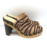 Veronica Beard Grita Clogs Tiger Print Calf Hair Size 10 High Heel Mules