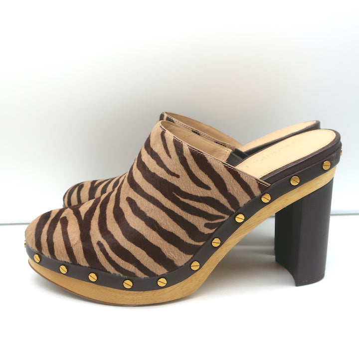 Veronica Beard Grita Clogs Tiger Print Calf Hair Size 10 High Heel Mules