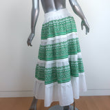 Maje Embroidered Tiered Maxi Skirt Jolipana White/Green Cotton Size 36 NEW