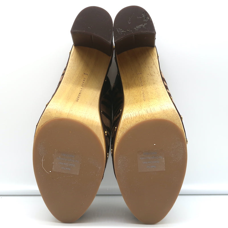 Veronica Beard Grita Clogs Tiger Print Calf Hair Size 10 High Heel Mules