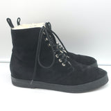 Jenni Kayne Canyon Shearling Ankle Boots Black Suede Size 41 Lace-Up Booties