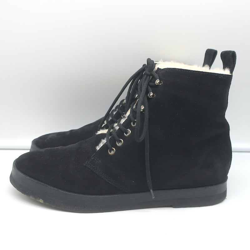 Jenni Kayne Canyon Shearling Ankle Boots Black Suede Size 41 Lace-Up Booties