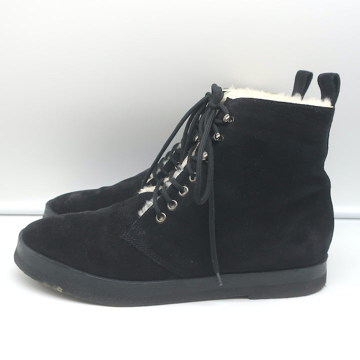 Jenni Kayne Canyon Shearling Ankle Boots Black Suede Size 41 Lace-Up Booties