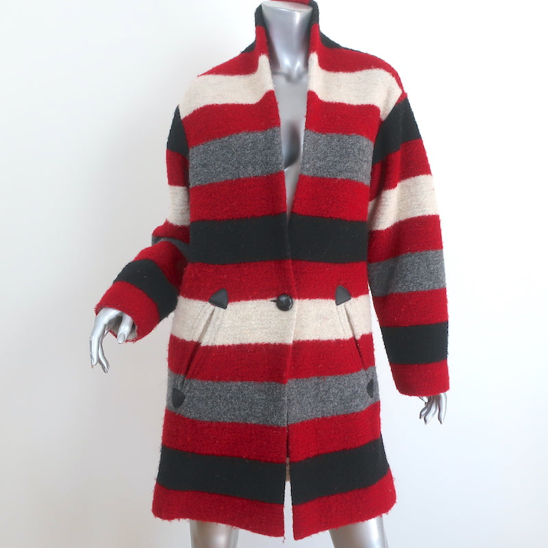 Nogen Ligegyldighed meddelelse Isabel Marant Etoile Gabrie Coat Red/Gray Blanket Stripe Wool Boucle S –  Celebrity Owned
