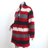 Isabel Marant Etoile Gabrie Coat Red/Gray Blanket Stripe Wool Boucle Size 36