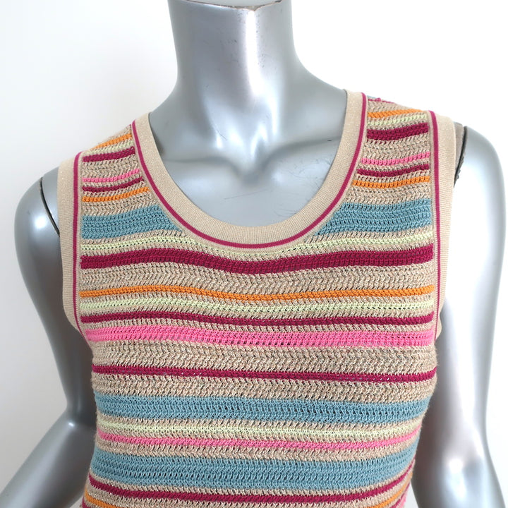 Chanel Resort 2011 Striped Lurex Knit Dress Beige/Multi Cotton Size 38