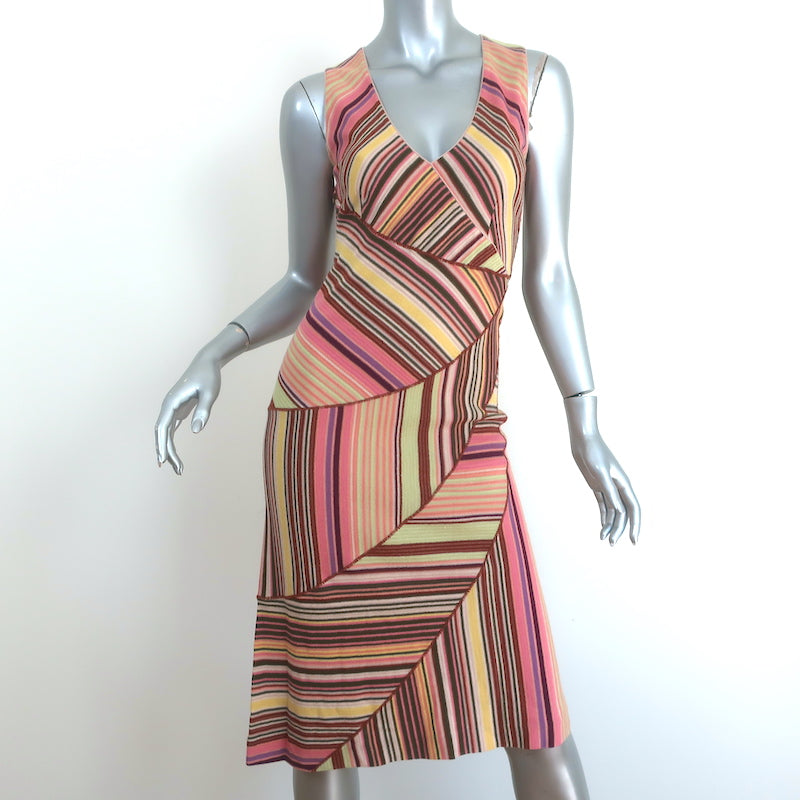 Missoni Dress Pink/Multicolor Paneled Striped Knit Size 40 Sleeveless V-Neck