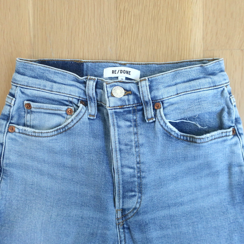 RE/DONE 90s High Rise Ankle Crop Jeans 60s Fade Destroyed Denim Size 25