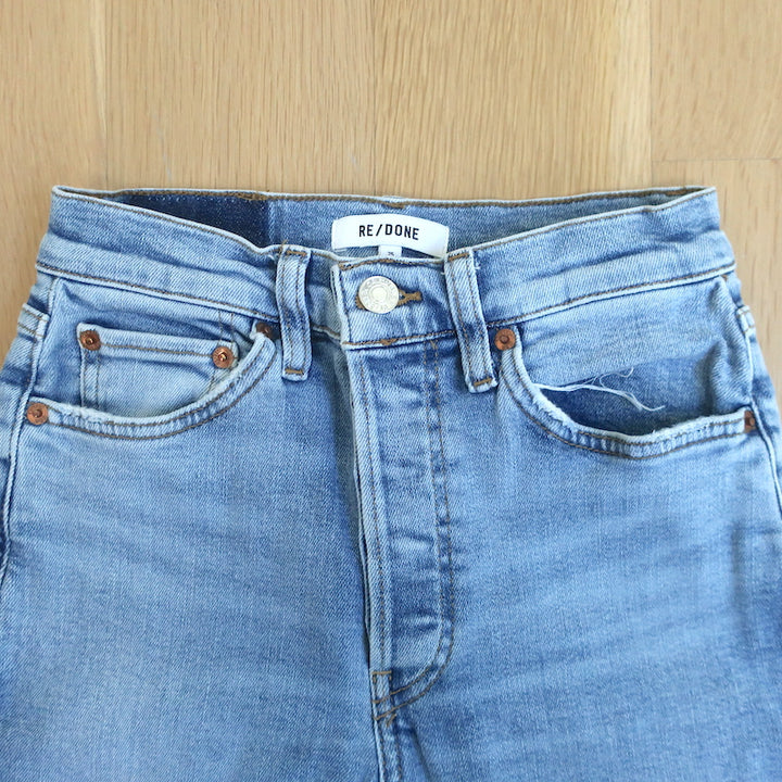 RE/DONE 90s High Rise Ankle Crop Jeans 60s Fade Destroyed Denim Size 25