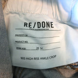RE/DONE 90s High Rise Ankle Crop Jeans 60s Fade Destroyed Denim Size 25