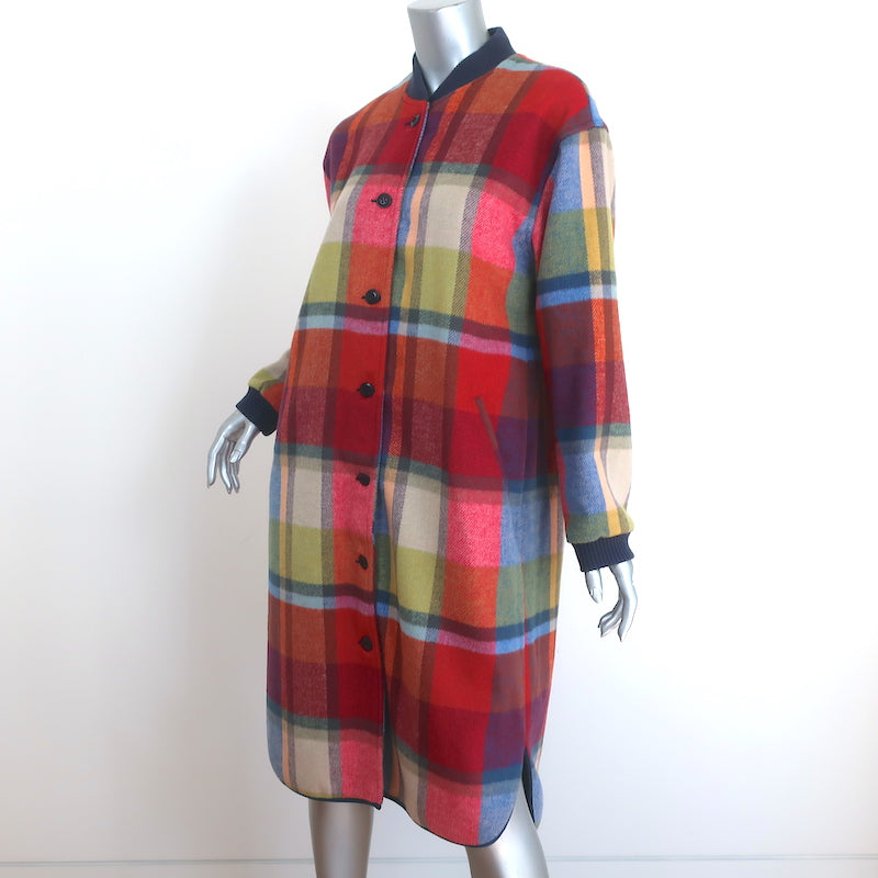 THE GREAT Plaid Long Bomber Jacket Multicolor Brushed Wool Size 1