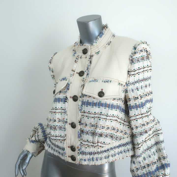 Veronica Beard Darren Tweed Cropped Jacket Ecru Cotton-Blend Size 10 NEW
