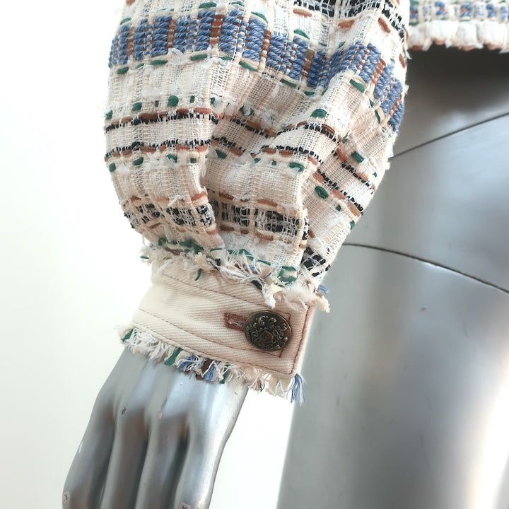 Veronica Beard Darren Tweed Cropped Jacket Ecru Cotton-Blend Size 10 NEW