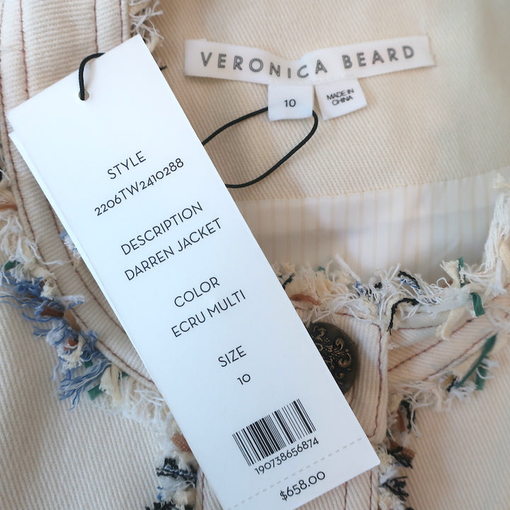 Veronica Beard Darren Tweed Cropped Jacket Ecru Cotton-Blend Size 10 NEW
