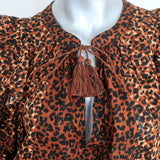 Ulla Johnson Ruffle Blouse Carissa Leopard Print Cotton Size 8 Tassel Tie Top