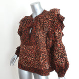 Ulla Johnson Ruffle Blouse Carissa Leopard Print Cotton Size 8 Tassel Tie Top
