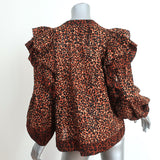 Ulla Johnson Ruffle Blouse Carissa Leopard Print Cotton Size 8 Tassel Tie Top