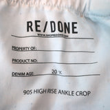 RE/DONE High Rise Ankle Crop Jeans Mid 90s Blue Stretch Denim Size 29