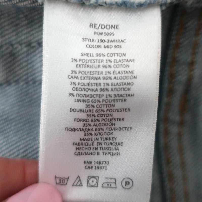 RE/DONE High Rise Ankle Crop Jeans Mid 90s Blue Stretch Denim Size 29